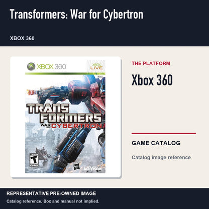 Representative pre-owned Transformers: War for Cybertron (Xbox 360), platform product layout.