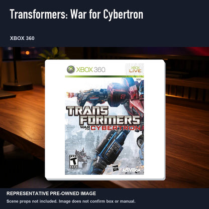 Representative pre-owned Transformers: War for Cybertron (Xbox 360), product image in a styled desk scene.