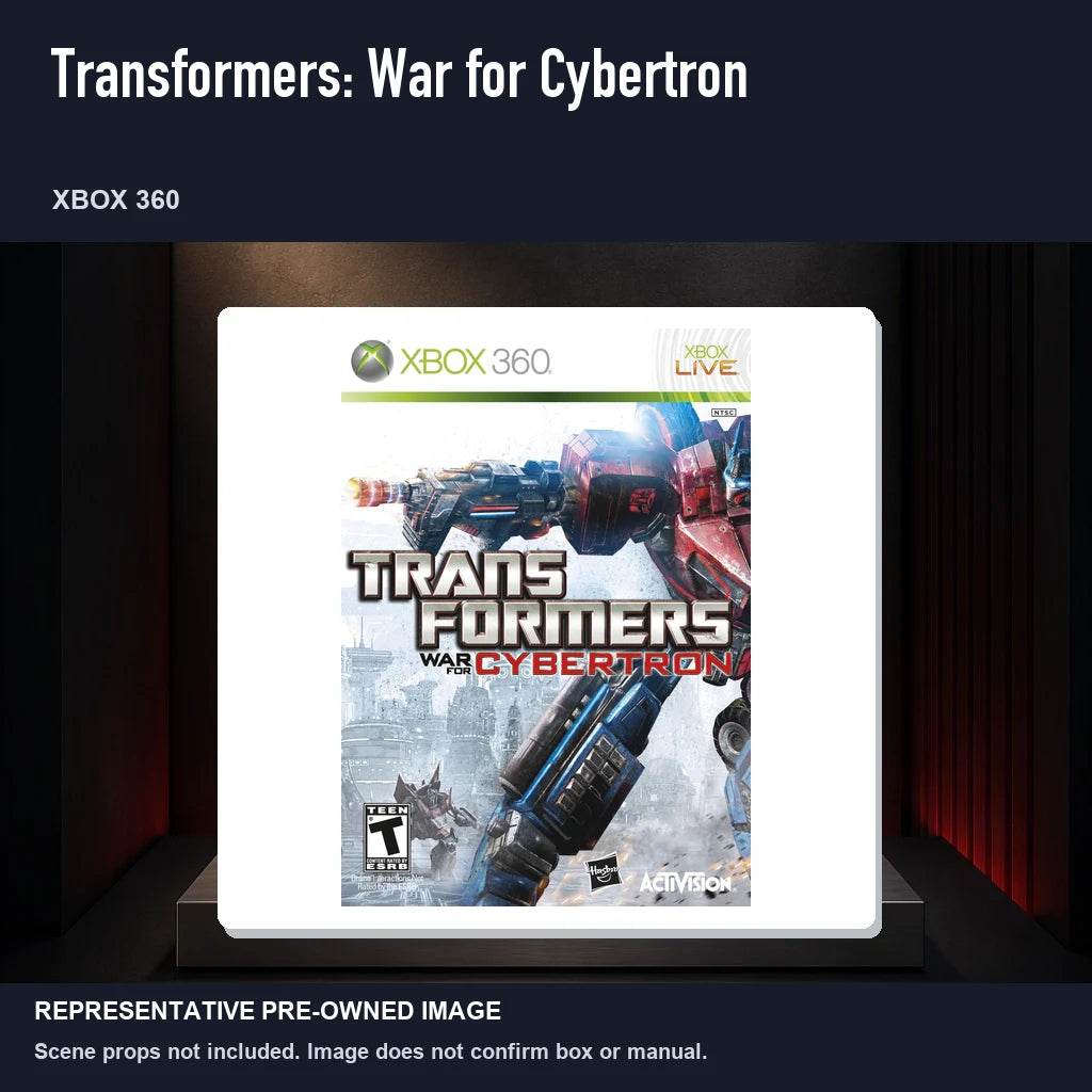 Representative pre-owned Transformers: War for Cybertron (Xbox 360), product image on a display panel.
