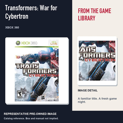 Representative pre-owned Transformers: War for Cybertron (Xbox 360), editorial image and detail.