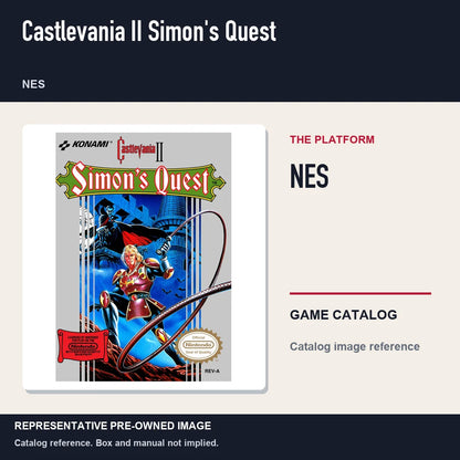 Representative pre-owned Castlevania II Simon's Quest (NES), platform product layout.