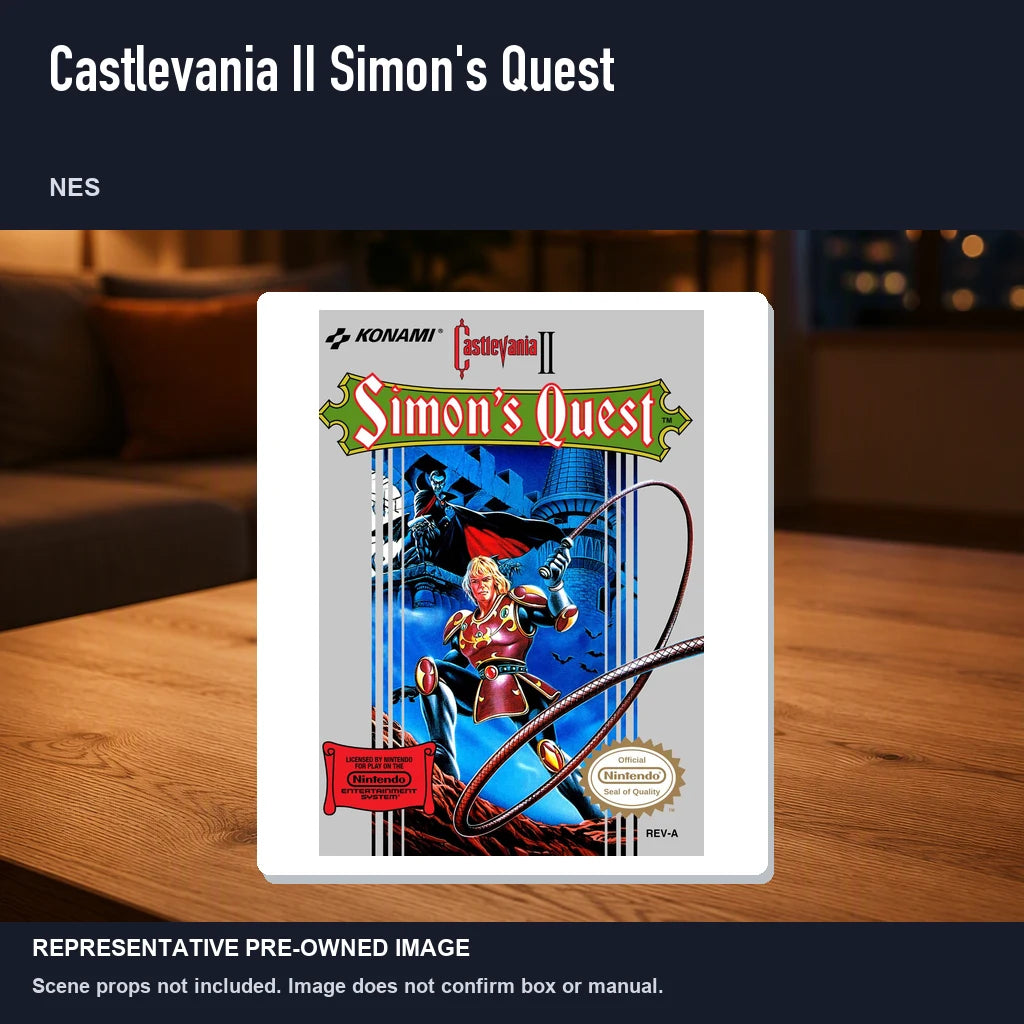 Representative pre-owned Castlevania II Simon's Quest (NES), product image in a styled room scene.