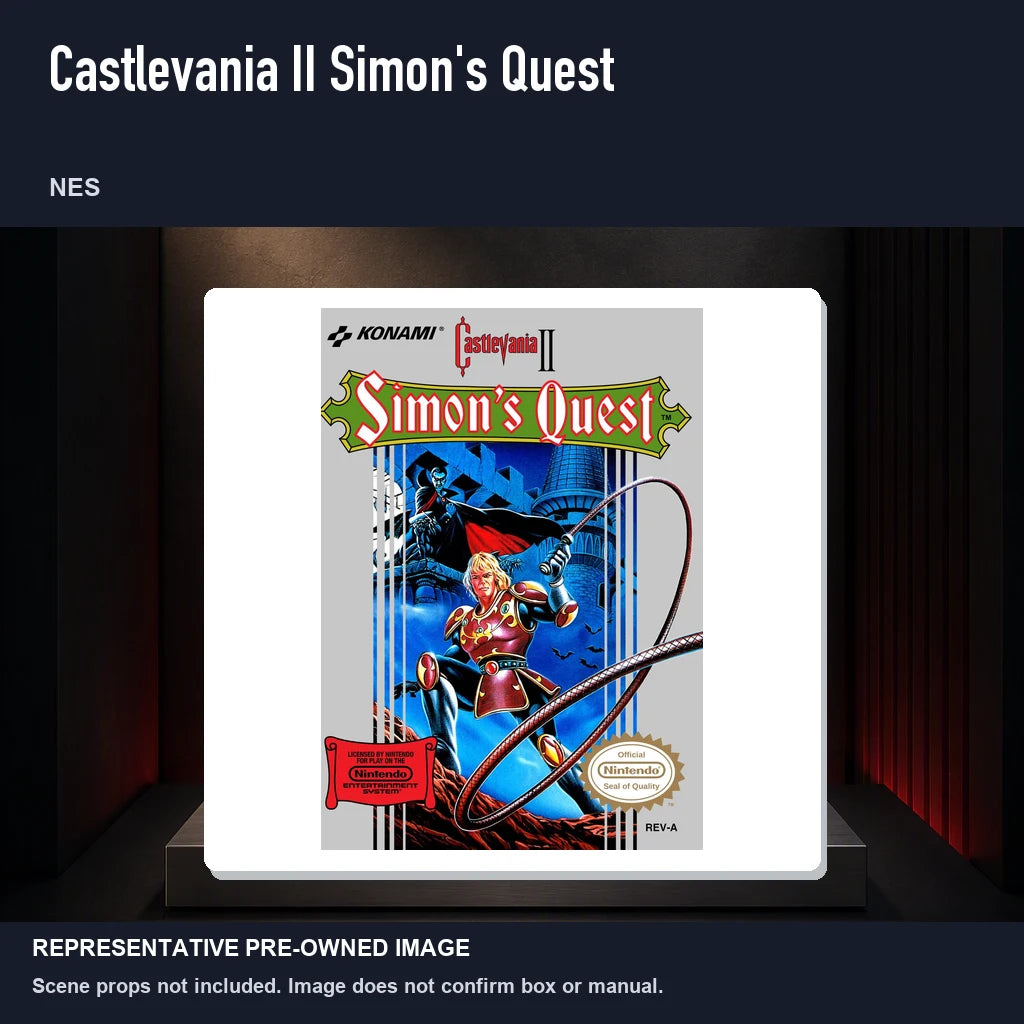 Representative pre-owned Castlevania II Simon's Quest (NES), product image on a display panel.