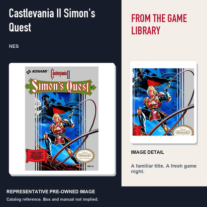 Representative pre-owned Castlevania II Simon's Quest (NES), editorial image and detail.