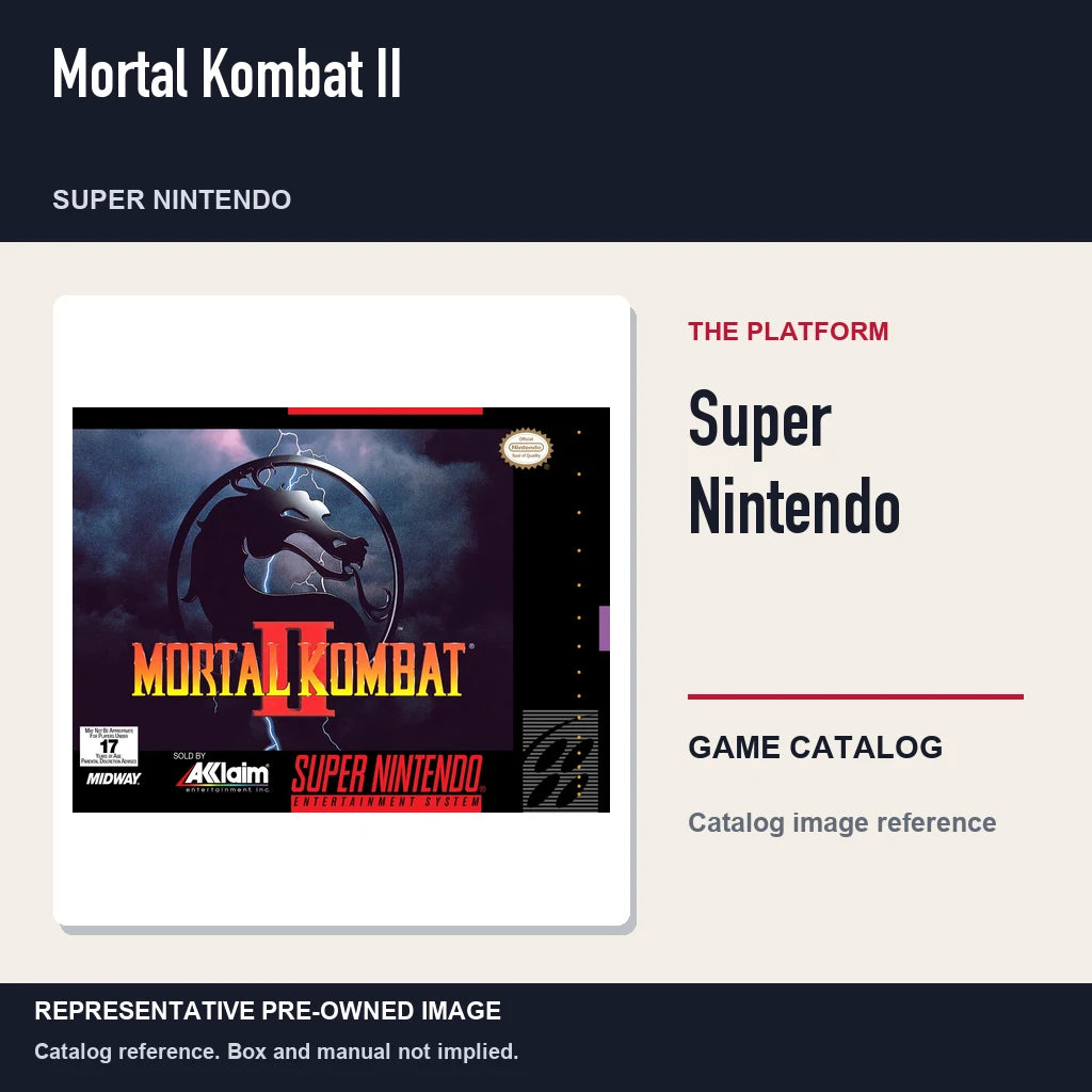 Representative pre-owned Mortal Kombat II (Super Nintendo), platform product layout.