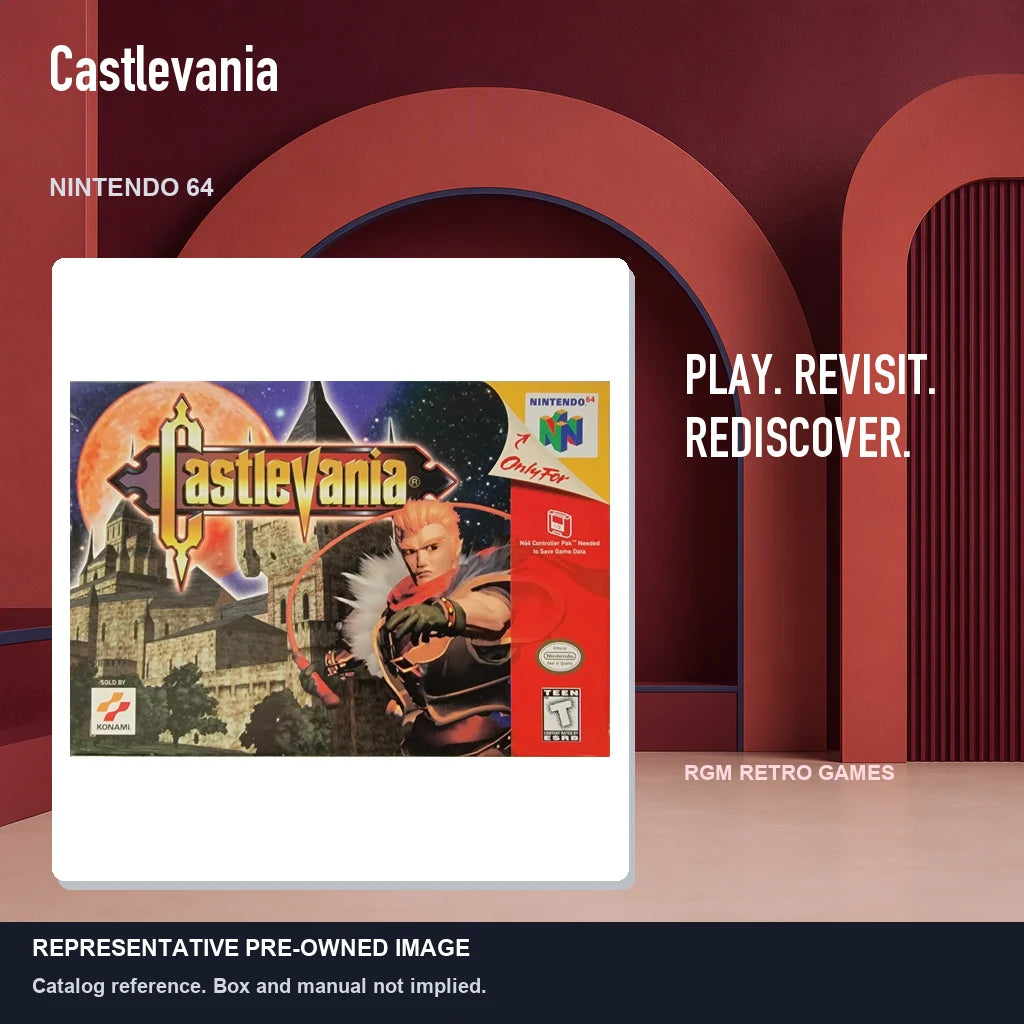 Representative pre-owned Castlevania (Nintendo 64), red retro product layout.