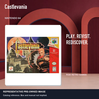 Representative pre-owned Castlevania (Nintendo 64), red retro product layout.