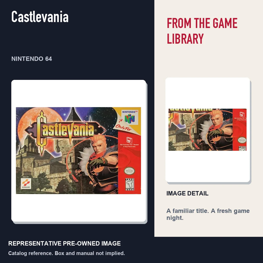Representative pre-owned Castlevania (Nintendo 64), editorial image and detail.