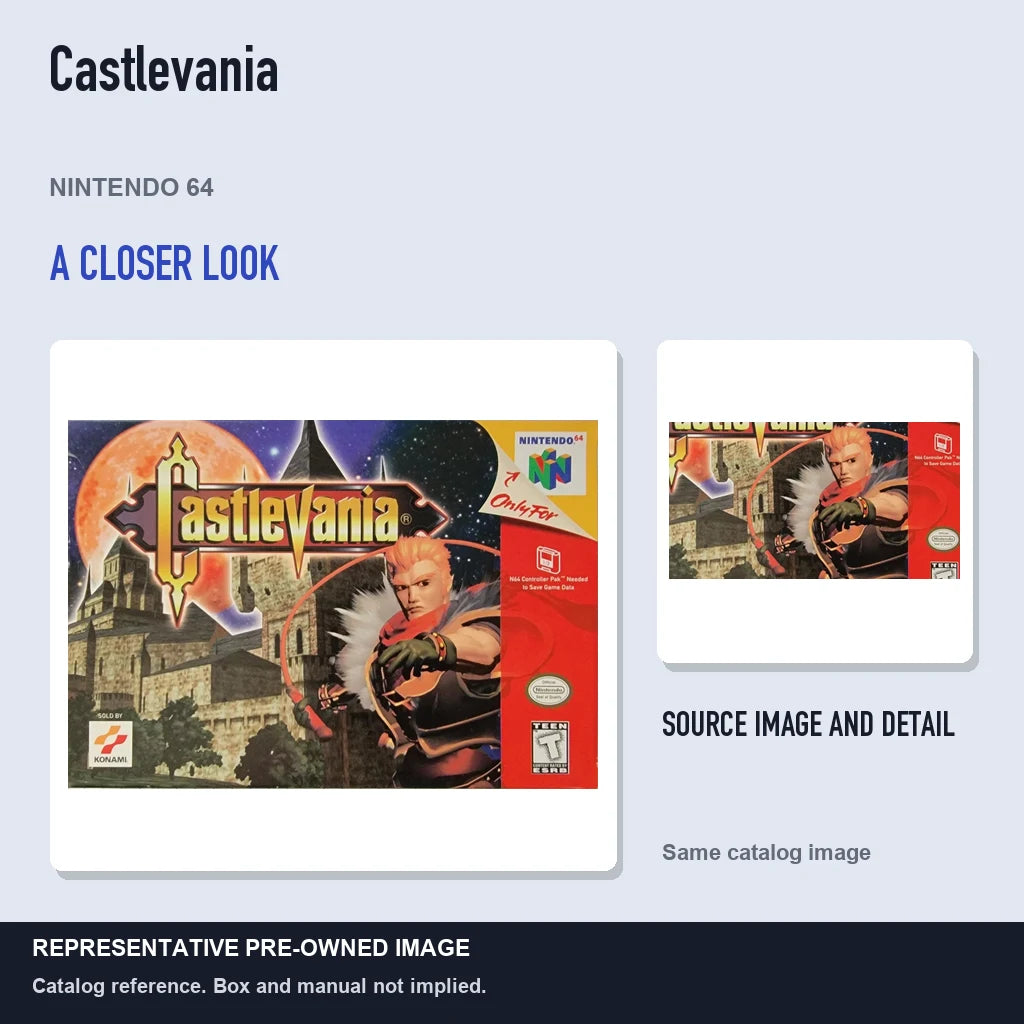 Representative pre-owned Castlevania (Nintendo 64), full image with detail inset.