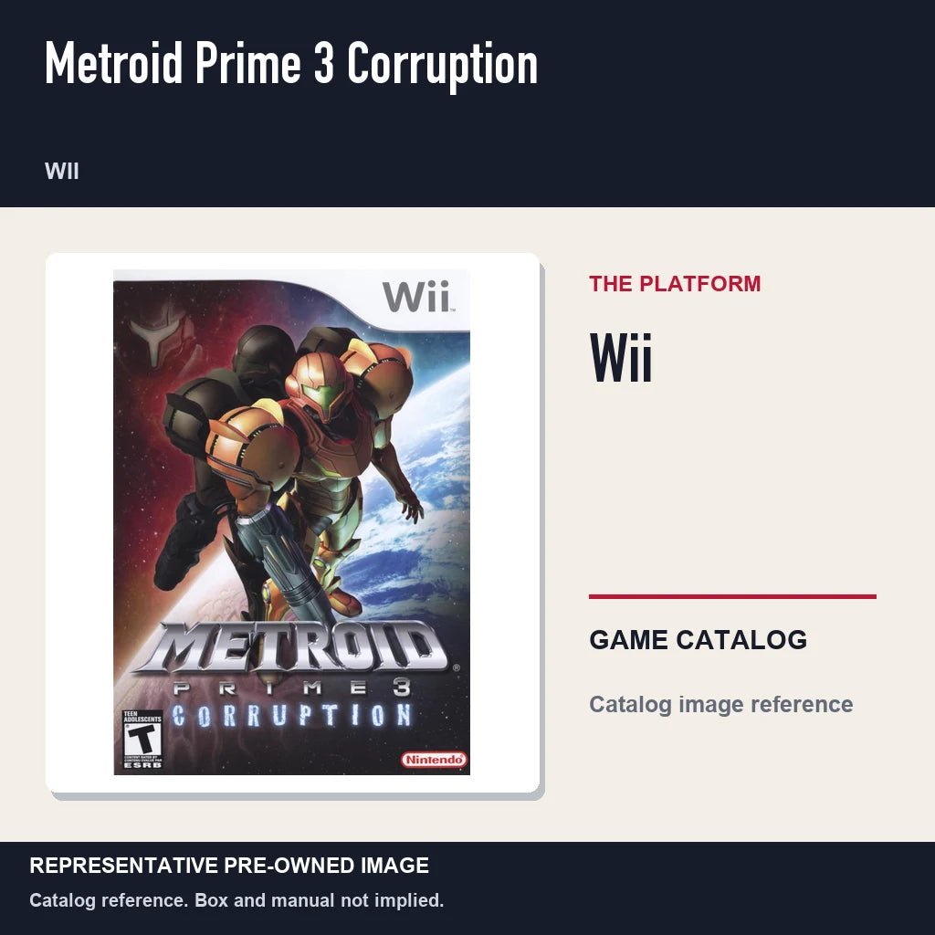 Representative pre-owned Metroid Prime 3 Corruption (Wii), platform product layout.