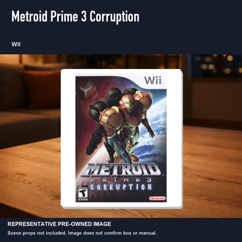 Representative pre-owned Metroid Prime 3 Corruption (Wii), product image in a styled room scene.