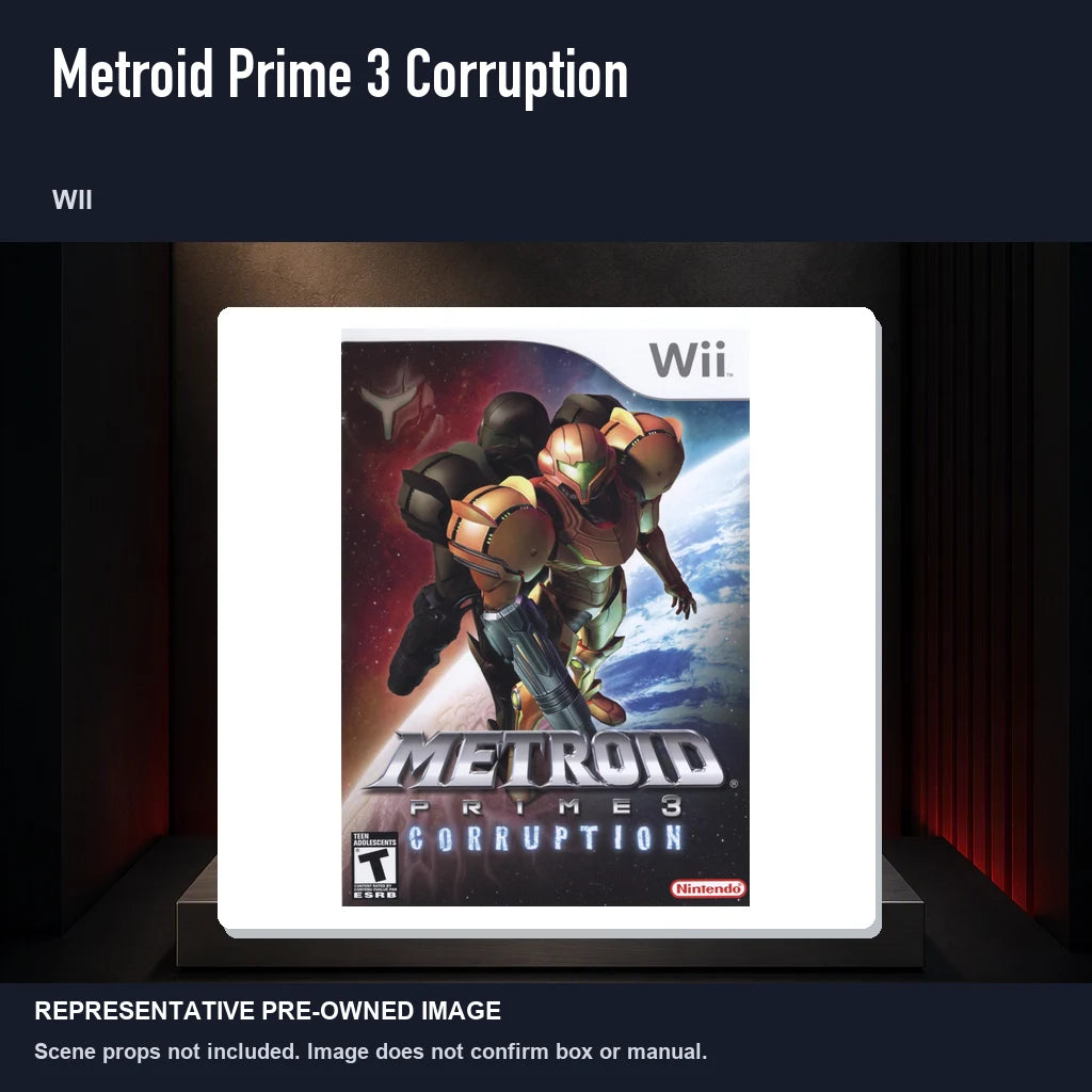 Representative pre-owned Metroid Prime 3 Corruption (Wii), product image on a display panel.