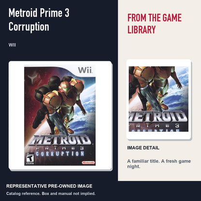 Representative pre-owned Metroid Prime 3 Corruption (Wii), editorial image and detail.