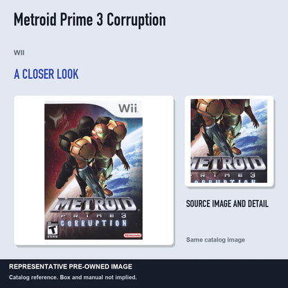 Representative pre-owned Metroid Prime 3 Corruption (Wii), full image with detail inset.