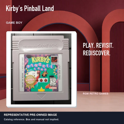 Representative pre-owned Kirby's Pinball Land (Game Boy), red retro product layout.