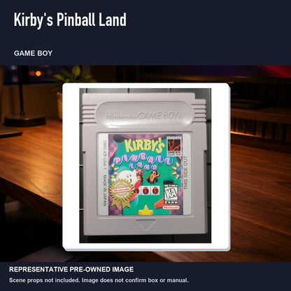 Representative pre-owned Kirby's Pinball Land (Game Boy), product image in a styled desk scene.