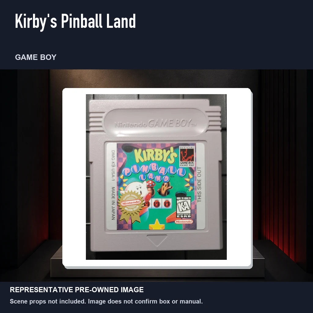 Representative pre-owned Kirby's Pinball Land (Game Boy), product image on a display panel.