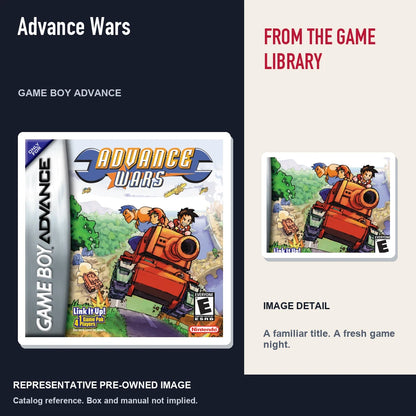 Representative pre-owned Advance Wars (Game Boy Advance), editorial image and detail.
