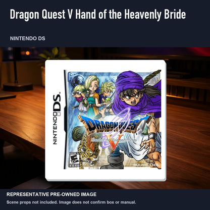 Representative pre-owned Dragon Quest V Hand of the Heavenly Bride (Nintendo DS), product image in a styled desk scene.