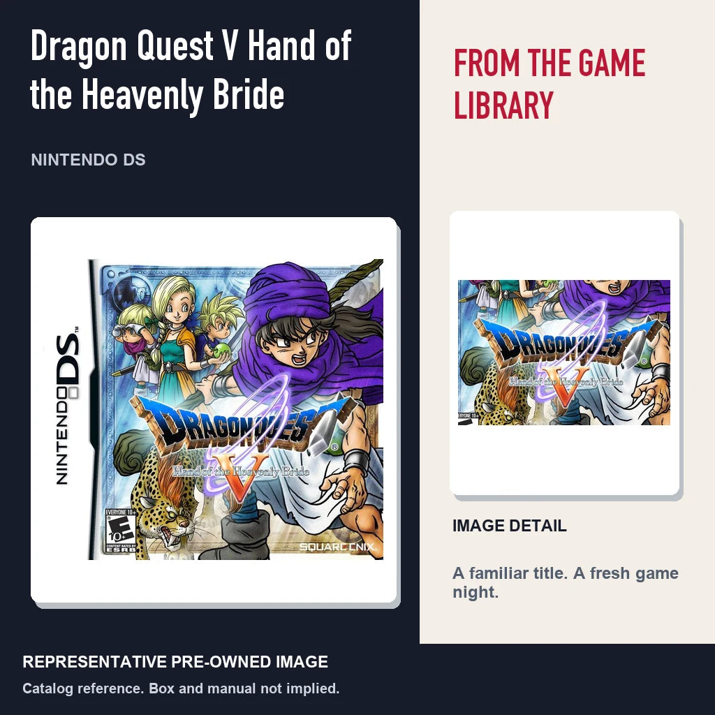 Representative pre-owned Dragon Quest V Hand of the Heavenly Bride (Nintendo DS), editorial image and detail.