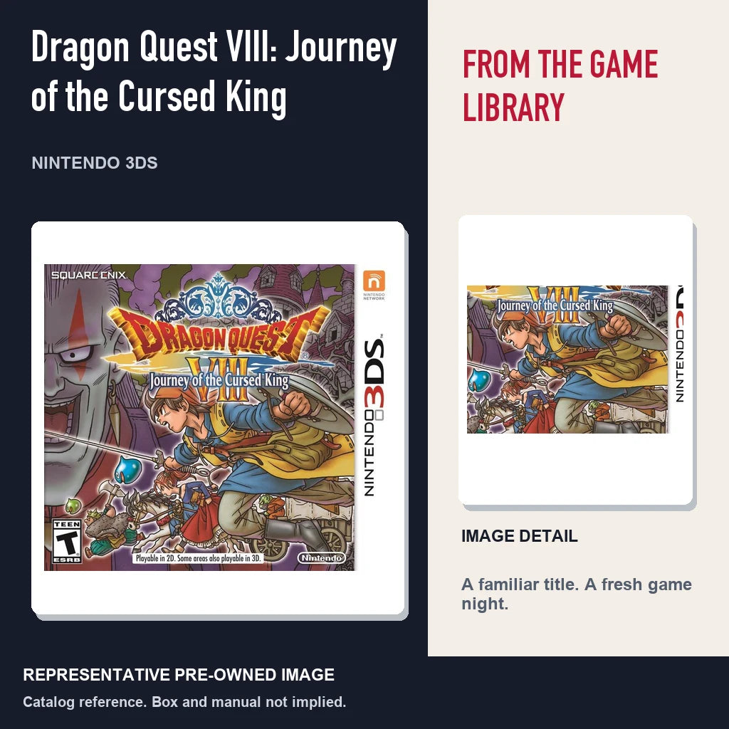 Representative pre-owned Dragon Quest VIII: Journey of the Cursed King (Nintendo 3DS), editorial image and detail.