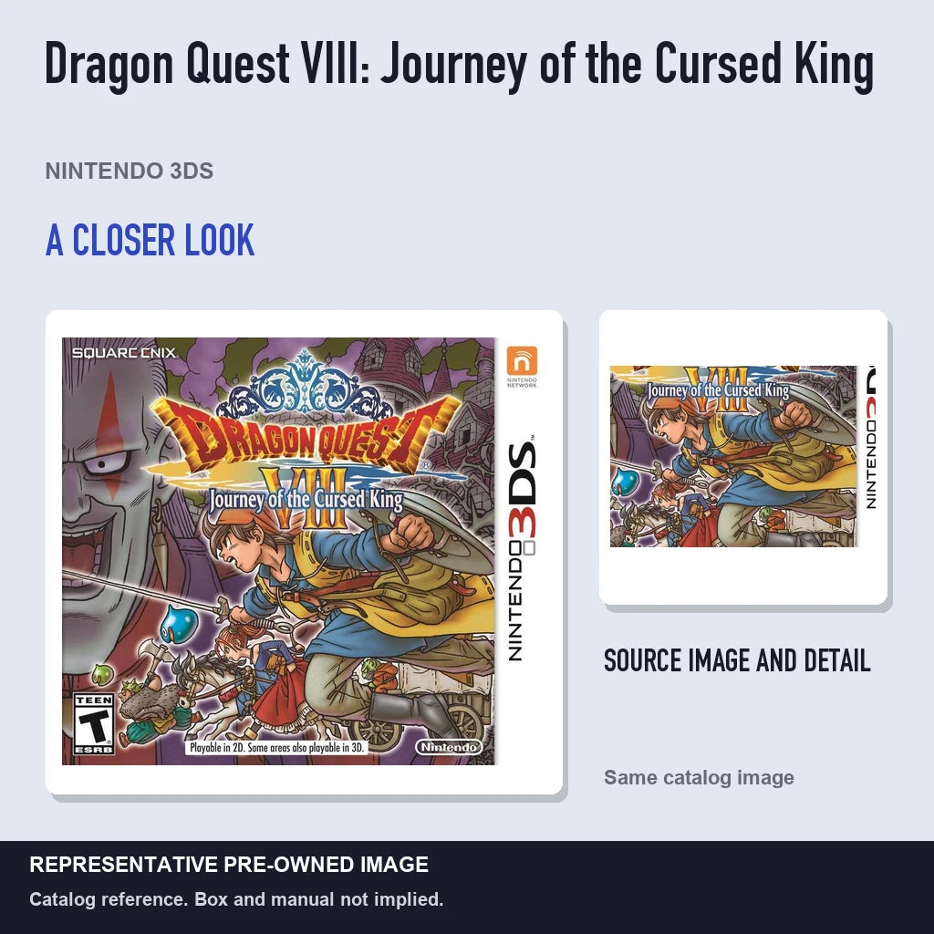 Representative pre-owned Dragon Quest VIII: Journey of the Cursed King (Nintendo 3DS), full image with detail inset.