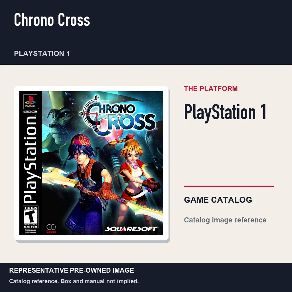 Representative pre-owned Chrono Cross (PlayStation 1), platform product layout.