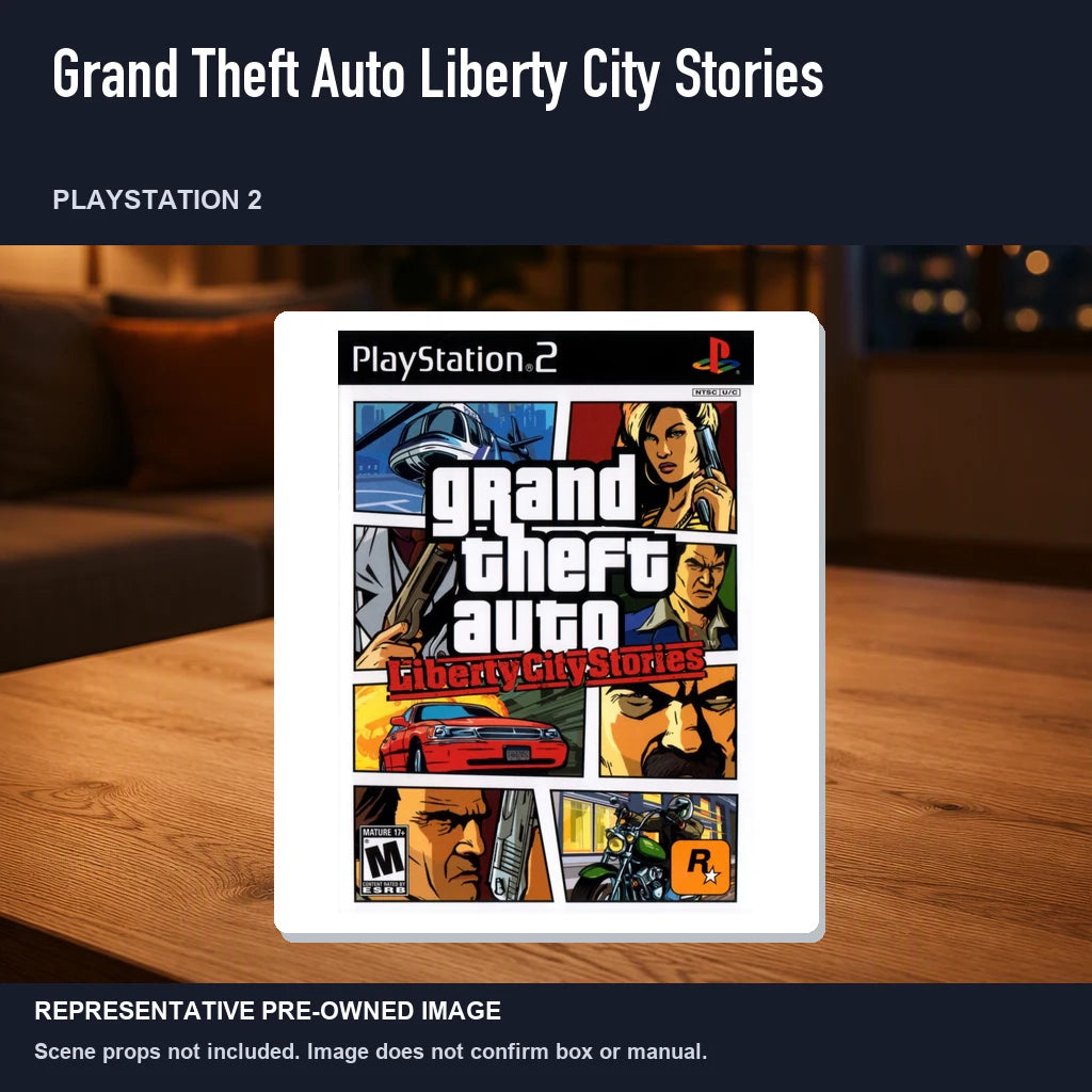 Representative pre-owned Grand Theft Auto Liberty City Stories (PlayStation 2), product image in a styled room scene.