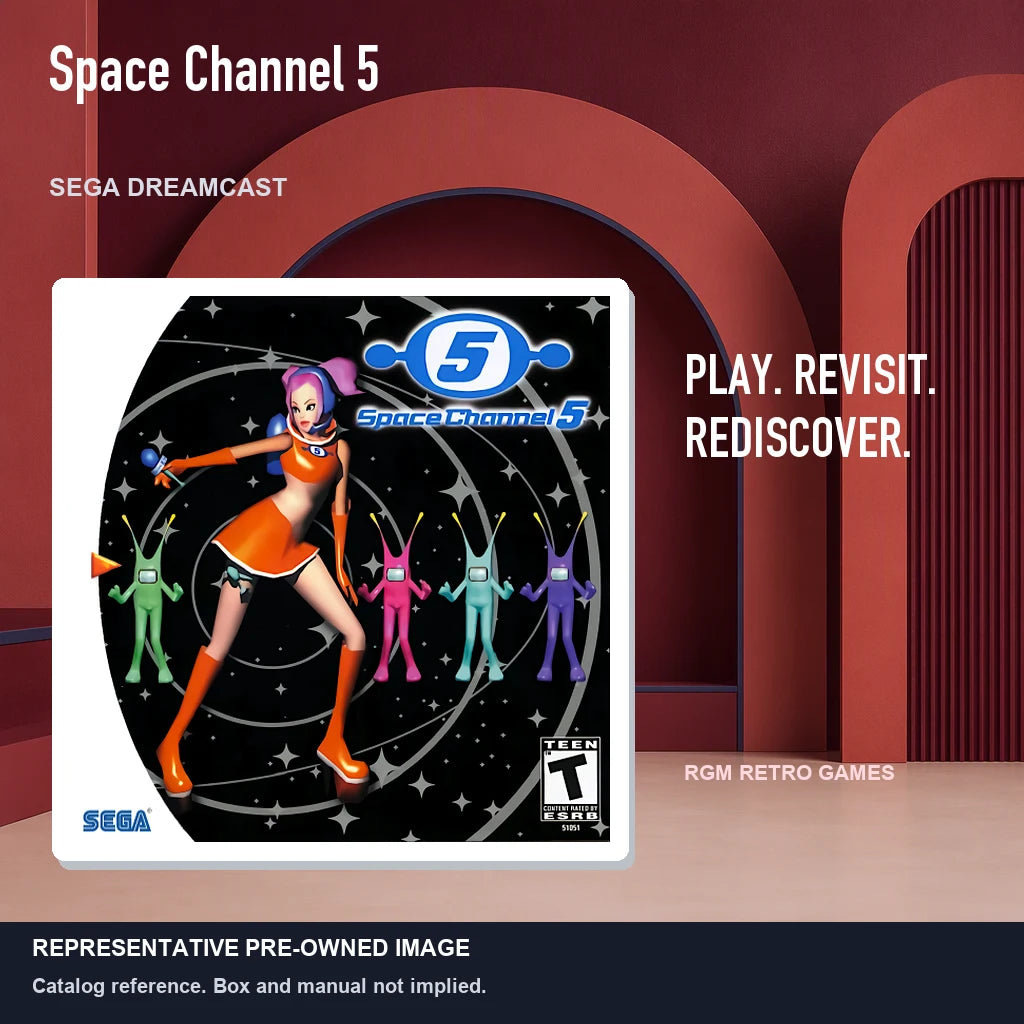 Representative pre-owned Space Channel 5 (Sega Dreamcast), red retro product layout.