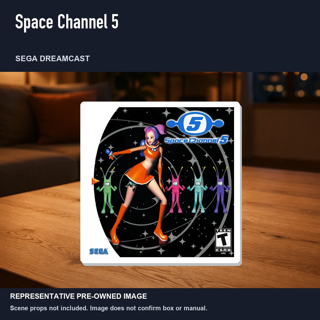Representative pre-owned Space Channel 5 (Sega Dreamcast), product image in a styled room scene.