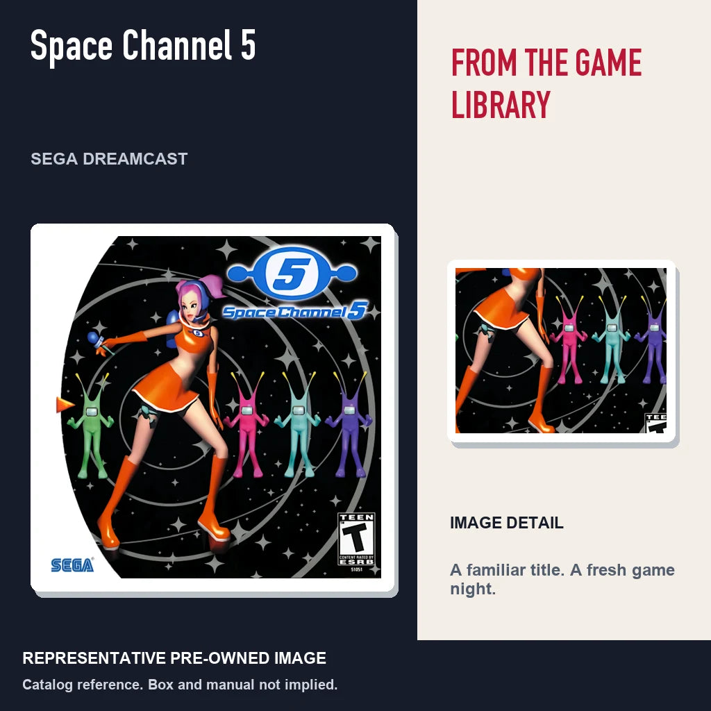 Representative pre-owned Space Channel 5 (Sega Dreamcast), editorial image and detail.