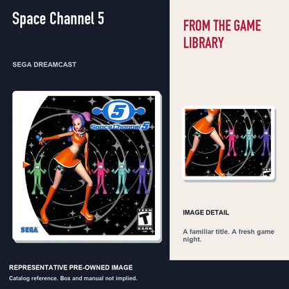 Representative pre-owned Space Channel 5 (Sega Dreamcast), editorial image and detail.