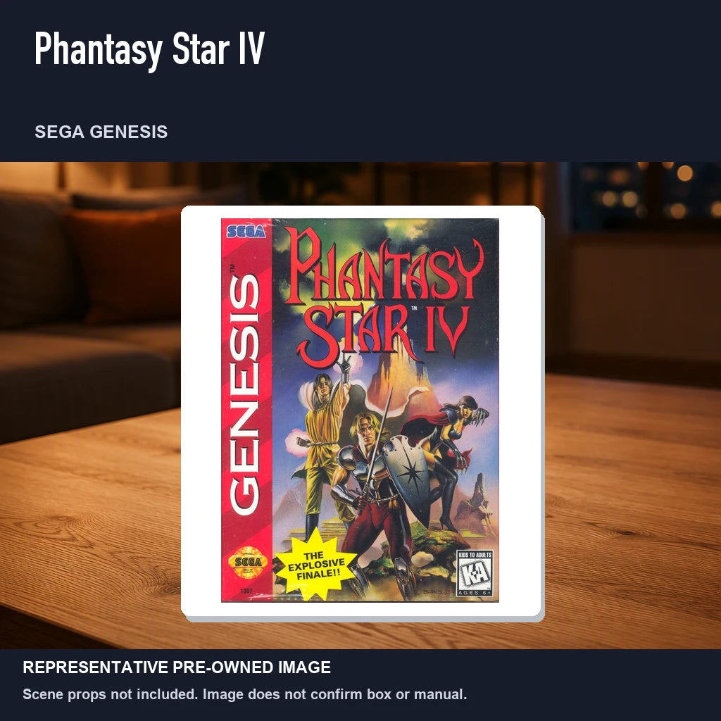 Representative pre-owned Phantasy Star IV (Sega Genesis), product image in a styled room scene.
