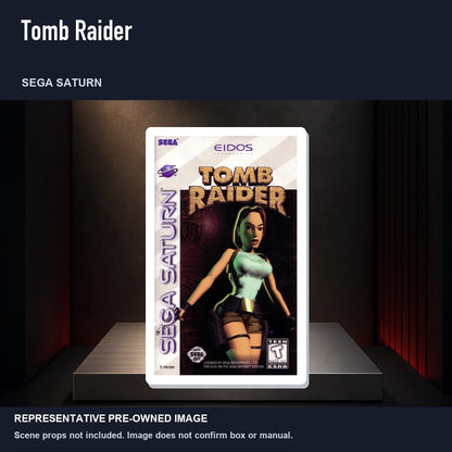 Representative pre-owned Tomb Raider (Sega Saturn), product image on a display panel.