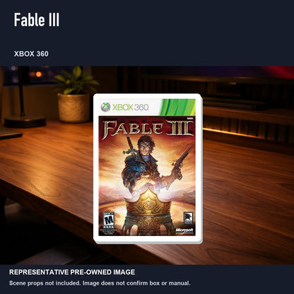 Representative pre-owned Fable III (Xbox 360), product image in a styled desk scene.