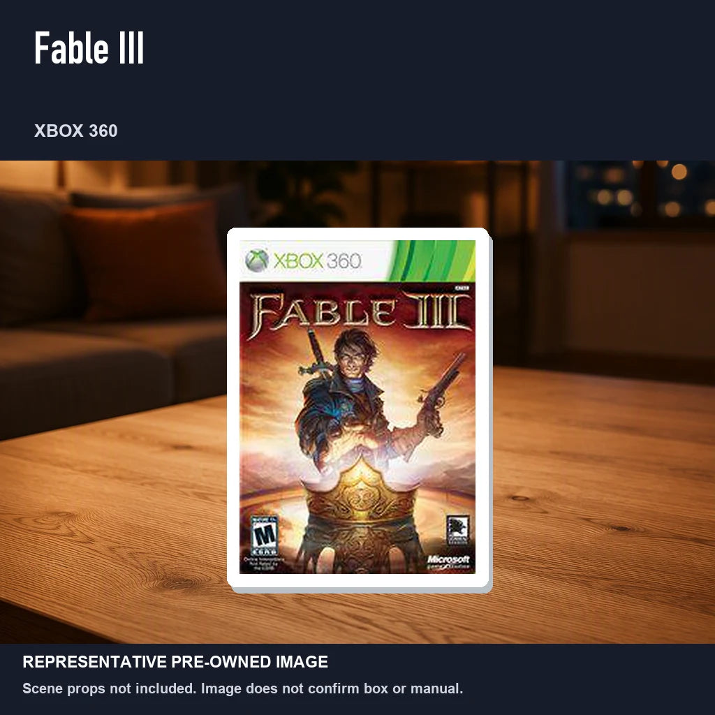 Representative pre-owned Fable III (Xbox 360), product image in a styled room scene.