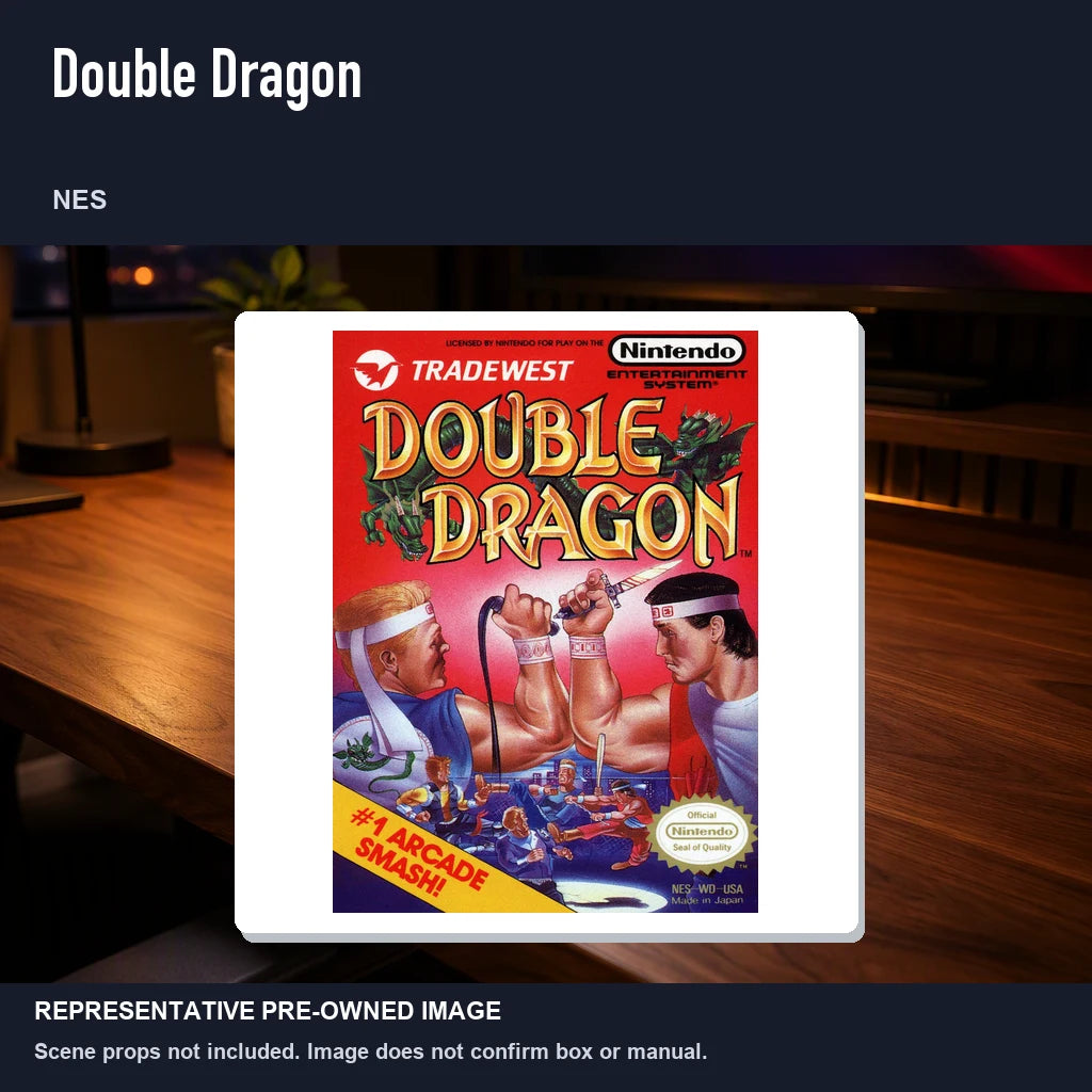 Representative pre-owned Double Dragon (NES), product image in a styled desk scene.