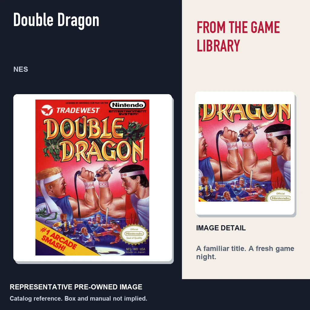 Representative pre-owned Double Dragon (NES), editorial image and detail.