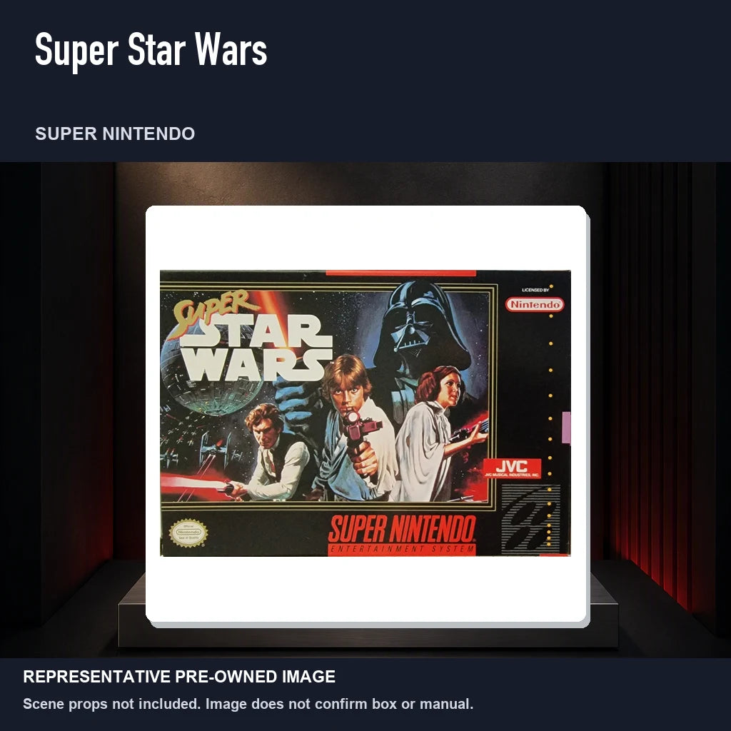 Representative pre-owned Super Star Wars (Super Nintendo), product image on a display panel.