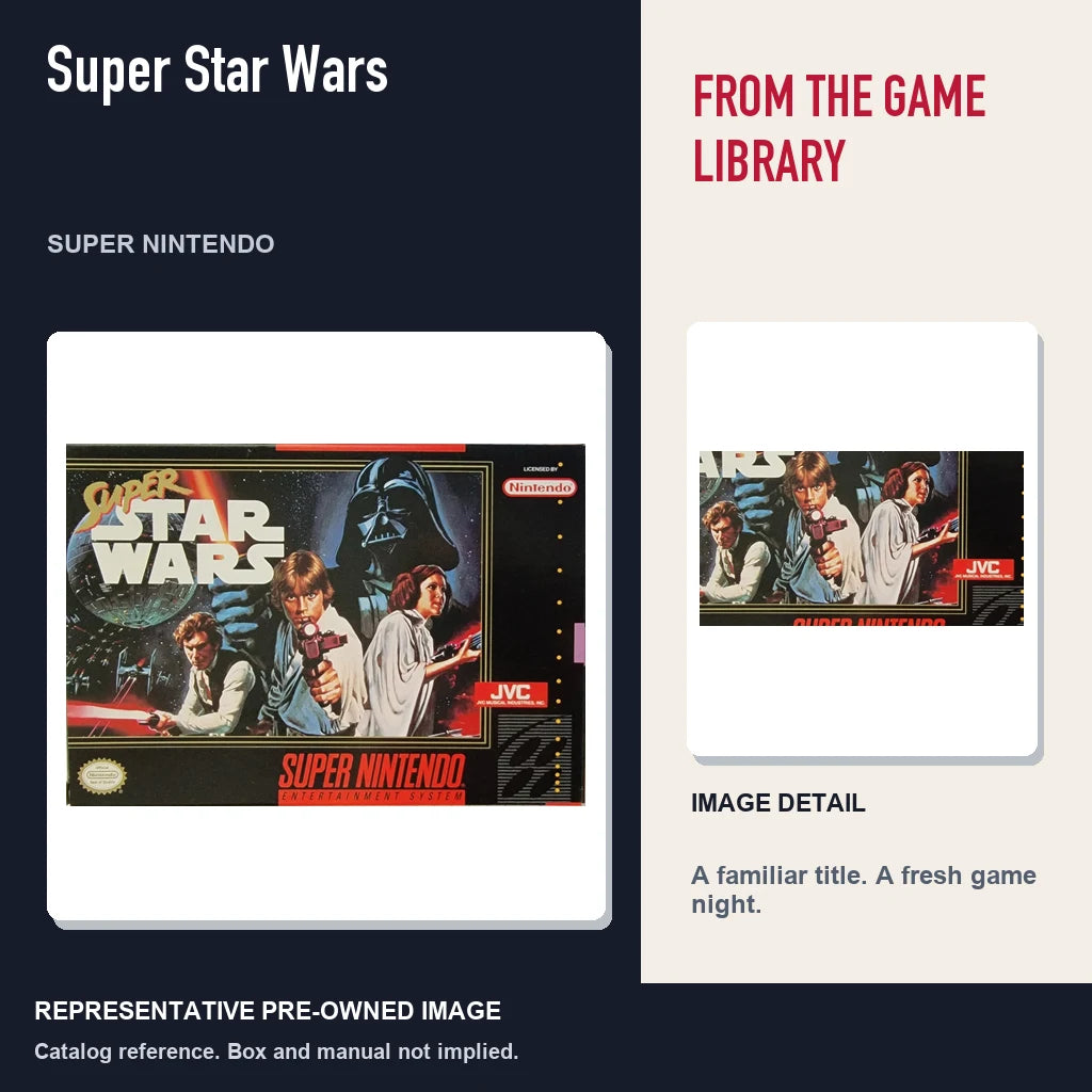 Representative pre-owned Super Star Wars (Super Nintendo), editorial image and detail.