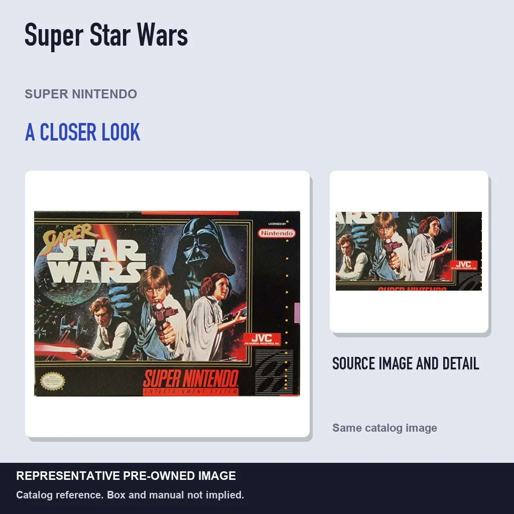 Representative pre-owned Super Star Wars (Super Nintendo), full image with detail inset.