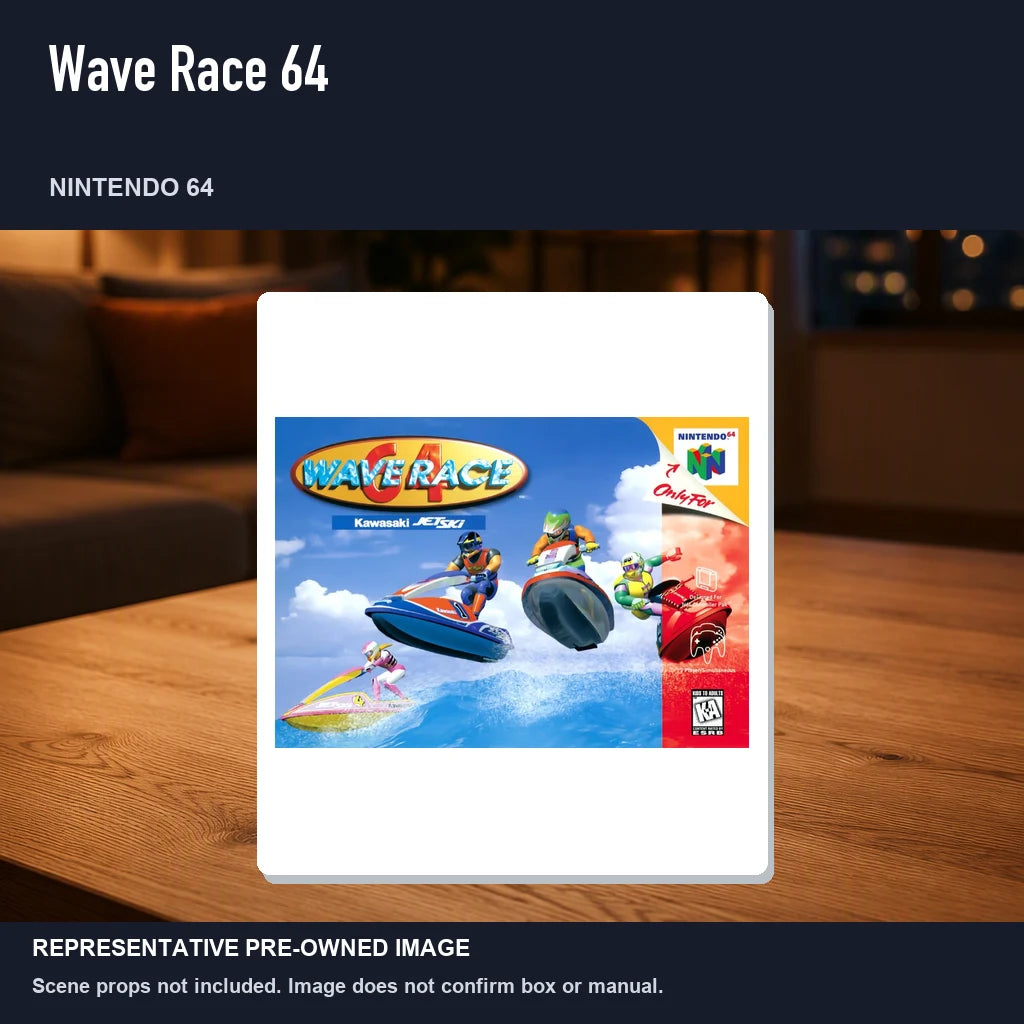 Representative pre-owned Wave Race 64 (Nintendo 64), product image in a styled room scene.