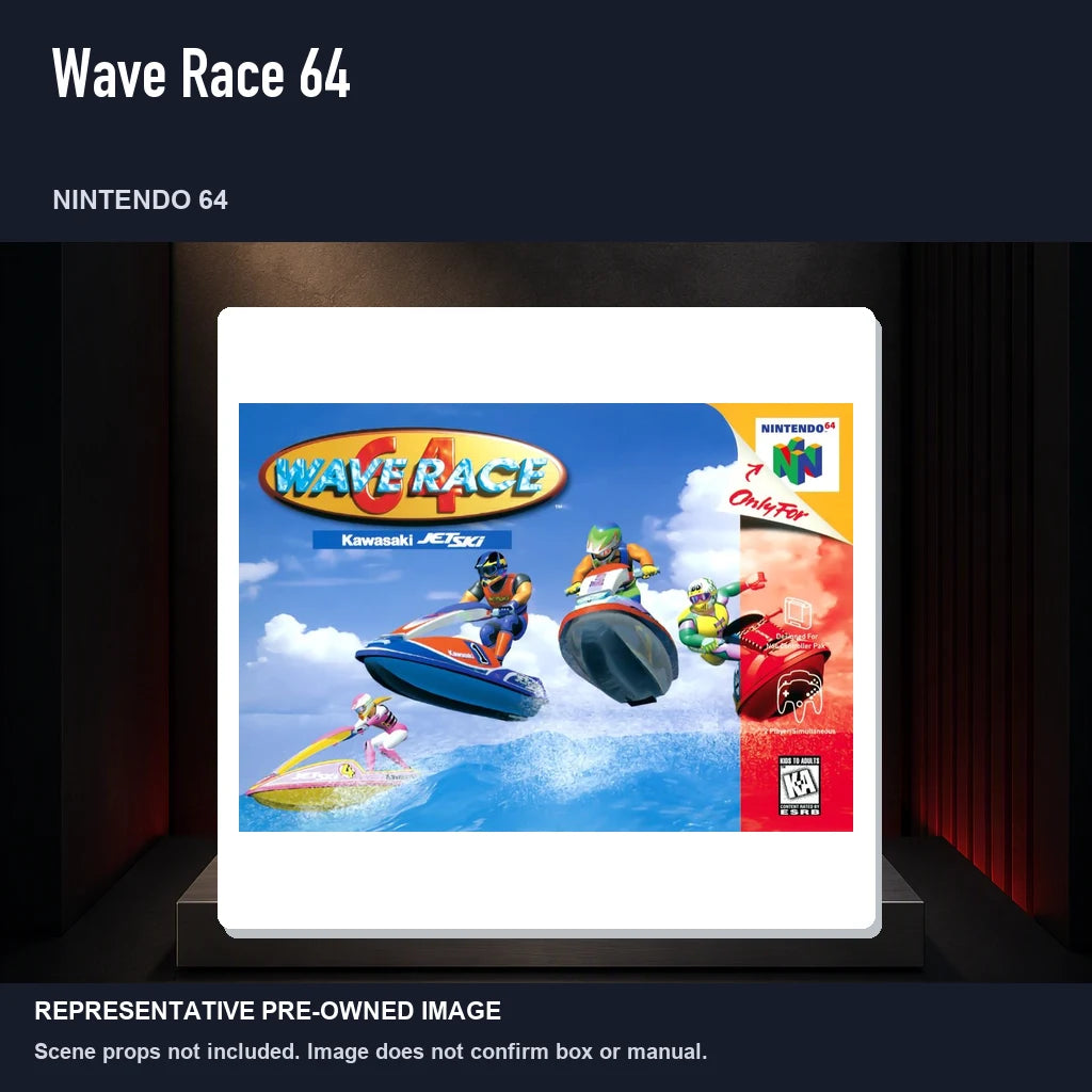 Representative pre-owned Wave Race 64 (Nintendo 64), product image on a display panel.