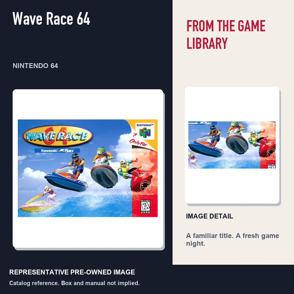 Representative pre-owned Wave Race 64 (Nintendo 64), editorial image and detail.