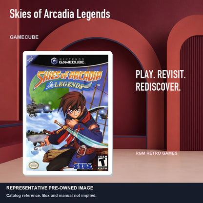 Representative pre-owned Skies of Arcadia Legends (GameCube), red retro product layout.