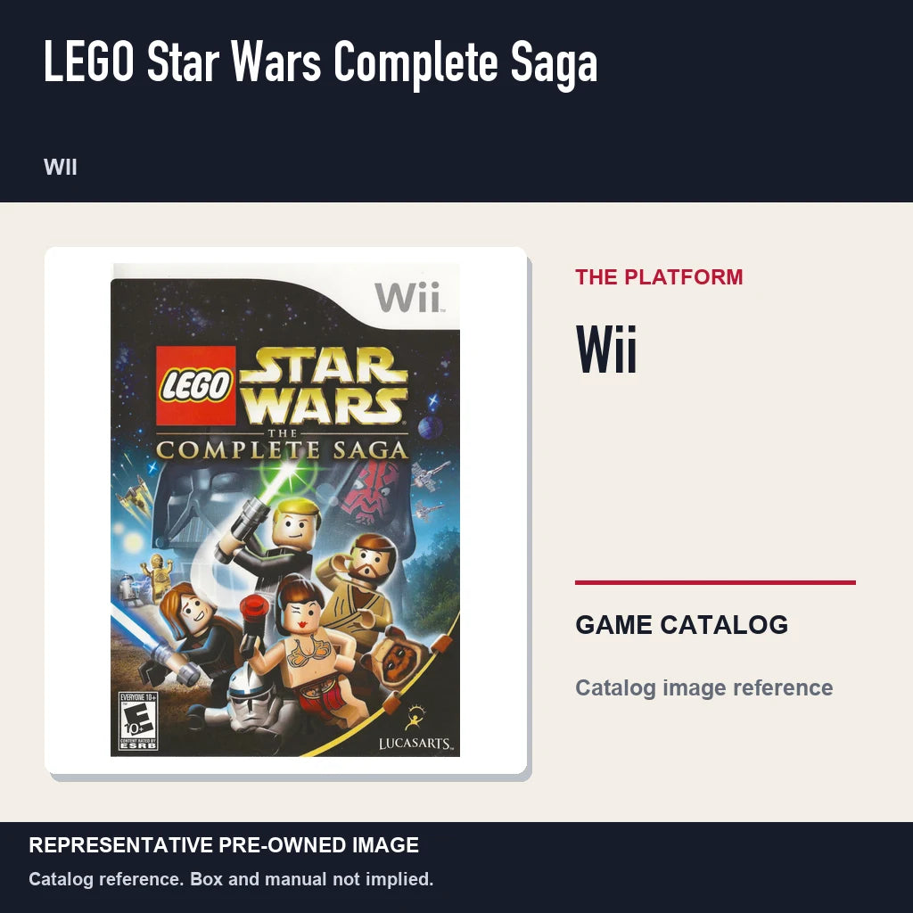 Representative pre-owned LEGO Star Wars Complete Saga (Wii), platform product layout.