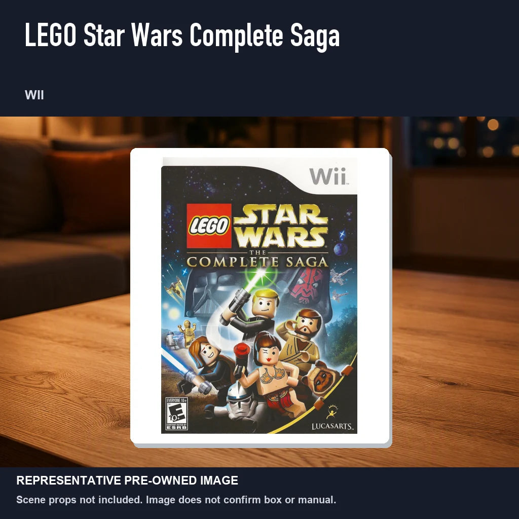 Representative pre-owned LEGO Star Wars Complete Saga (Wii), product image in a styled room scene.