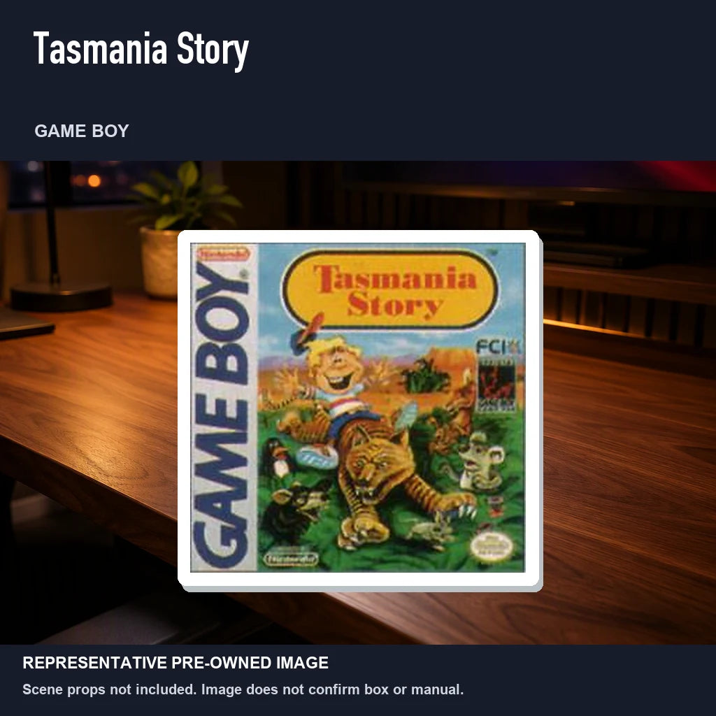 Representative pre-owned Tasmania Story (Game Boy), product image in a styled desk scene.
