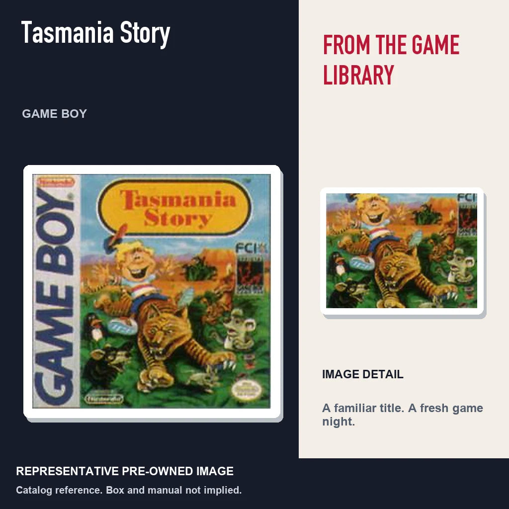 Representative pre-owned Tasmania Story (Game Boy), editorial image and detail.