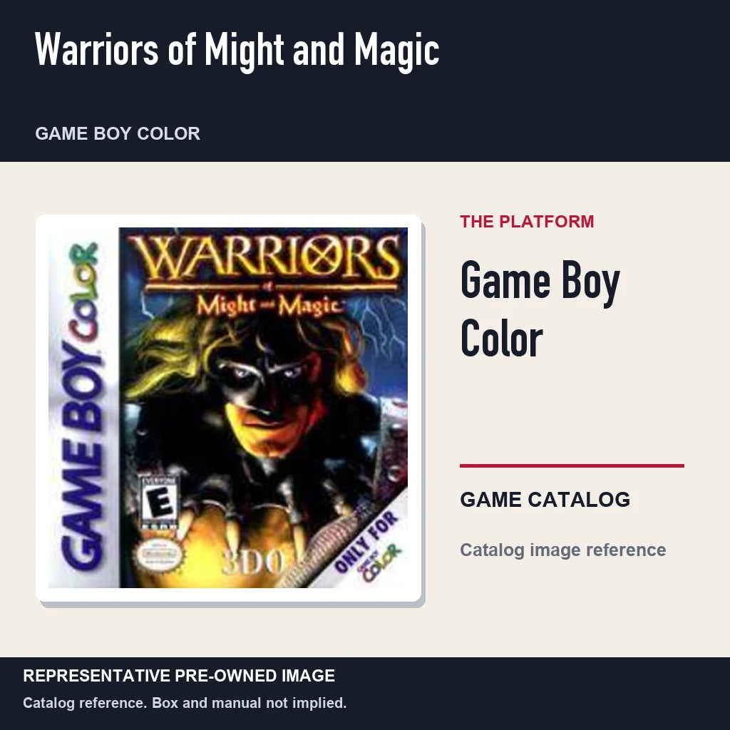 Representative pre-owned Warriors of Might and Magic (Game Boy Color), platform product layout.